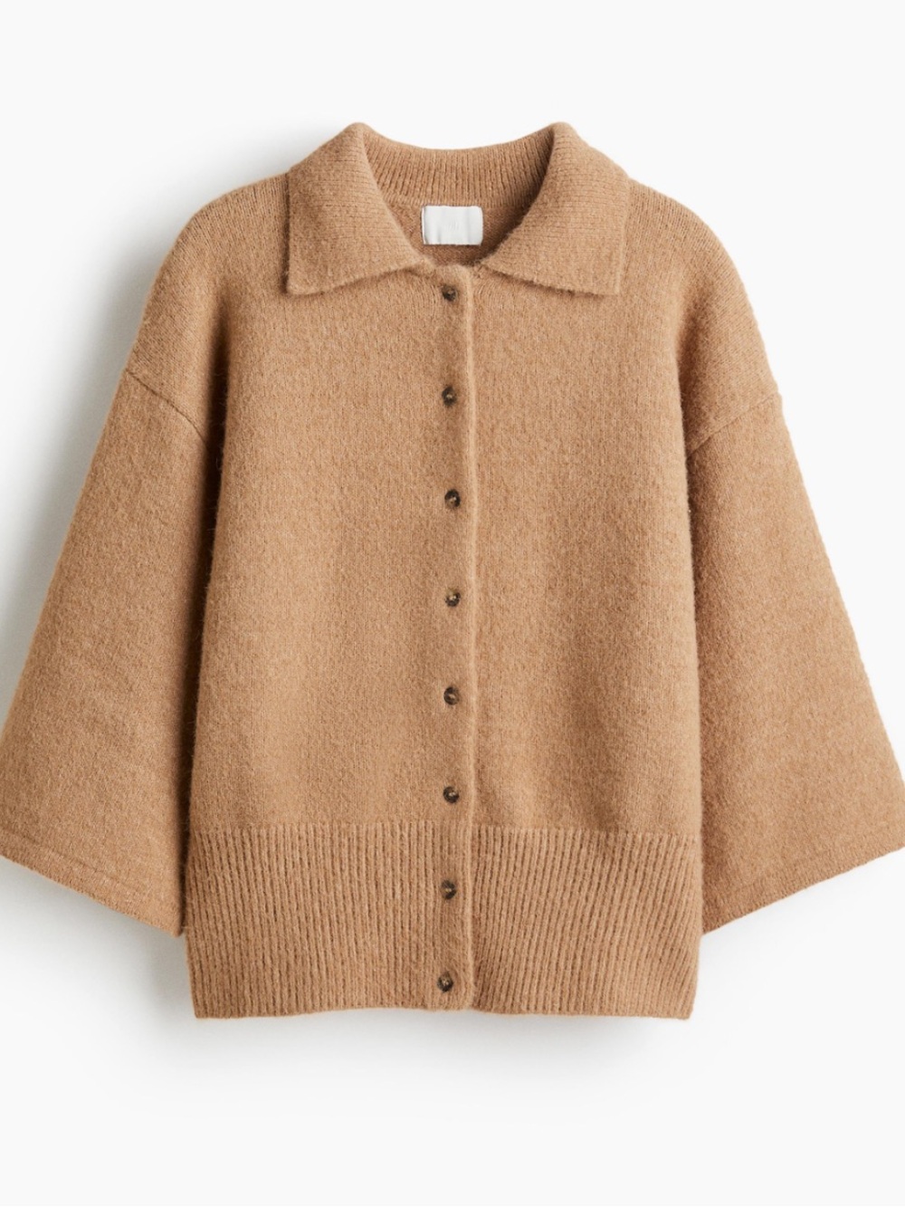 H&M WOMENS BEIGE CARDIGAN SWEATER WITH COLLAR SMALL